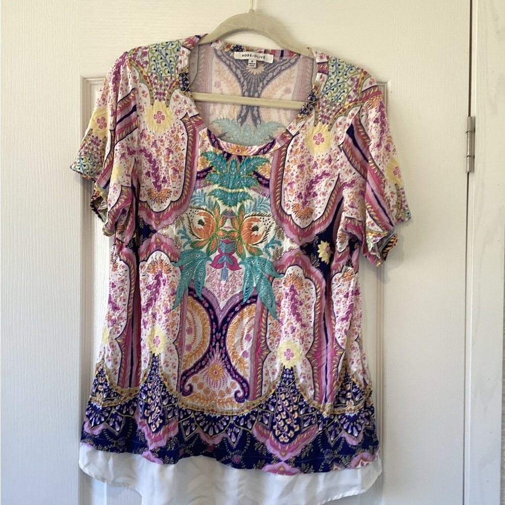 Rose & Olive Multicolor Patterned Blouse size 1XL EUC